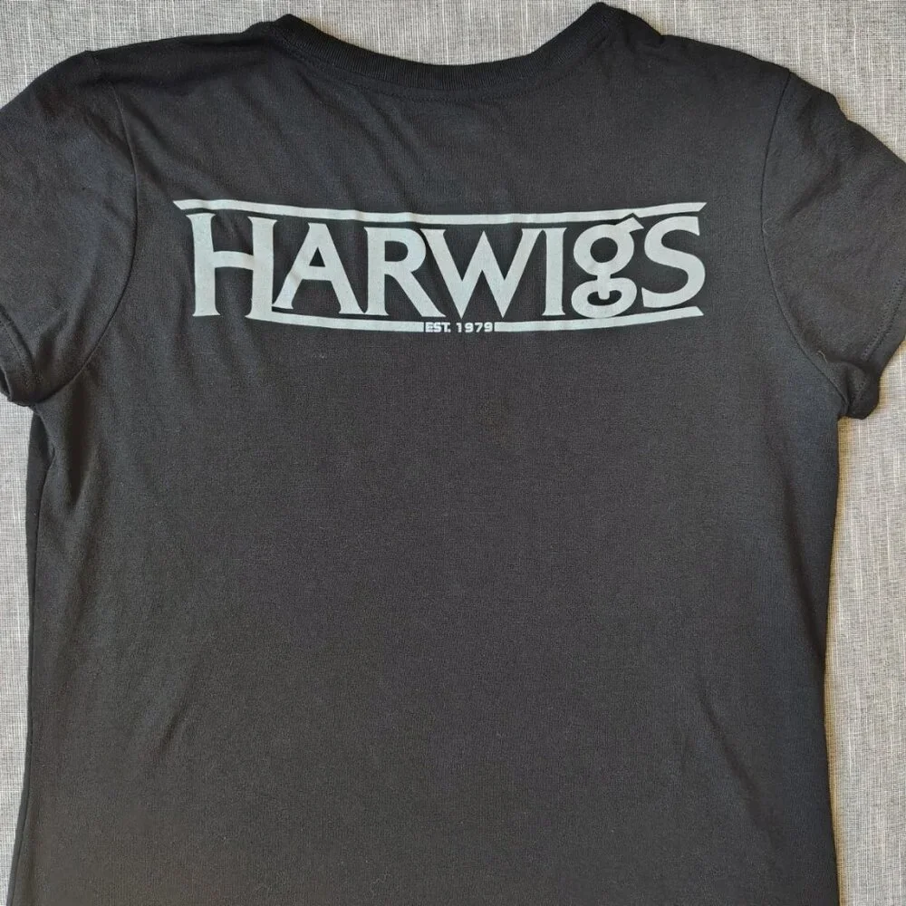 Harwigs T-Shirt Womens Size‎ Medium Black White Funny Graphic Crewneck